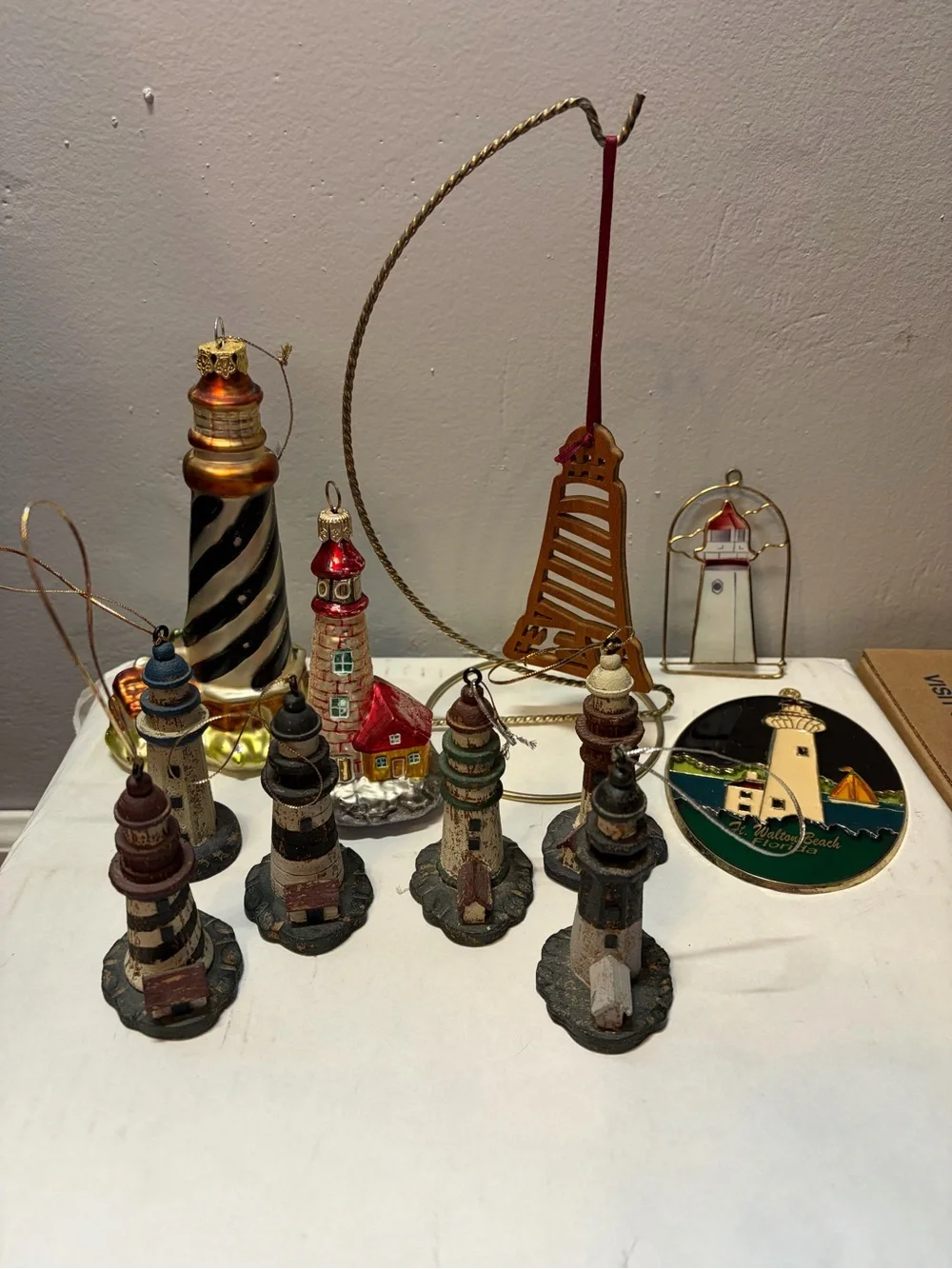 Vintage Lighthouse Ornament & Suncatcher Lot of 6 Enesco, Glass, Wood Coastal